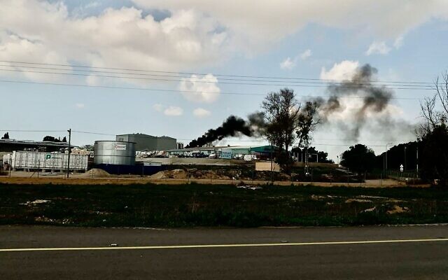 A fire sparked by a rocket fired from the Gaza Strip on December 6, 2023 (Courtesy)