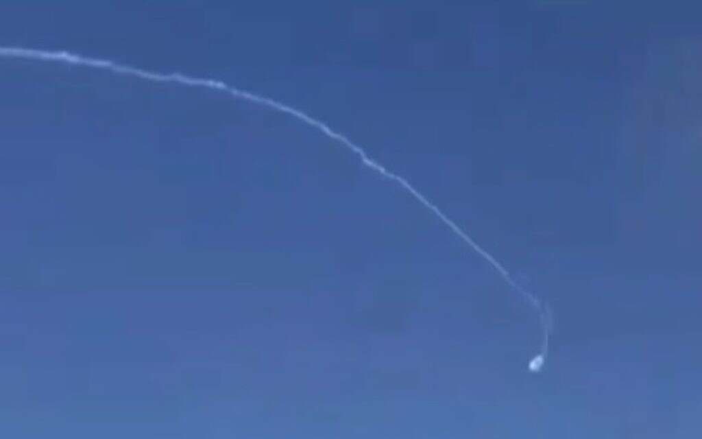An apparent interception of an airborne projectile near the Haifa region, December 28, 2023. (Screen capture: X/Yair Schwartz)