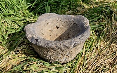 A grain grinder discovered in a staging area near Gaza, in a photo released on December 7, 2024. (Sarah Tal/IAA)