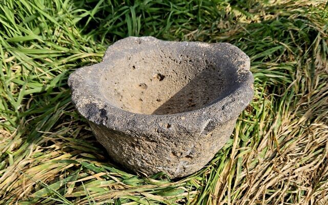 A grain grinder discovered in a staging area near Gaza, in a photo released on December 7, 2024. (Sarah Tal/IAA)