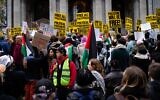 Pro-Palestinian demonstrators at a rally near Bryant Park, November 9, 2023. (Luke Tress/NY Jewish Week via JTA)