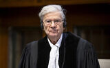 Retired Supreme Court President Aharon Barak sworn in as Israel’s appointee to the bench at the International Court of Justice in The Hague, January 11, 2024. (ICJ)