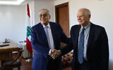 Lebanon's Foreign Minister Abdullah Abu Habib (L), receives Josep Borrell, High Representative of the European Union for Foreign Affairs and Security Policy, in Beirut on January 6, 2024. (Anwar Amro/AFP)