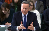 Screen capture from video of Britain's Foreign Secretary David Cameron as he gives evidence to a House of Commons Foreign Affairs Committee, in London on January 9, 2024. (PRU / AFP)