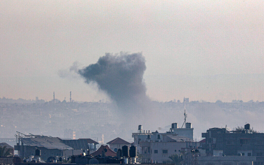This photograph taken from Rafah shows smoke billowing over Khan Yunis in the southern Gaza Strip during Israeli strikes on January 16, 2024. (Photo by AFP)