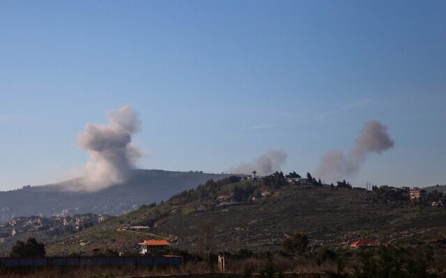 Smoke billows following Israeli strikes on the southern Lebanese village of Kfar Kila near the border with Israel on January 18, 2024. (HASSAN FNEICH / AFP) Smoke billows following Israeli strikes on the southern Lebanese village of Kfar Kila near the border with Israel on January 18, 2024. (HASSAN FNEICH / AFP)