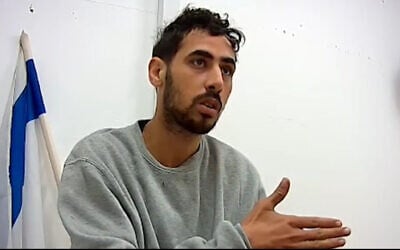 Zahdy Ali Zahdy Shahin, identified by the IDF as a former Hamas operative, is seen in an interrogation video published January 1, 2024. (Israel Defense Forces)
