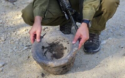 A grain grinder discovered in a staging area near Gaza, in a photo released on December 7, 2024. (Sarah Tal/IAA)