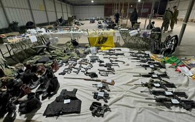 Weapons recovered by IDF troops from the West Bank's Tulkarem camp, January 19, 2024. (Israel Defense Forces) Weapons recovered by IDF troops from the West Bank's Tulkarem camp, January 19, 2024. (Israel Defense Forces)