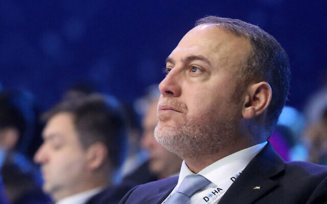 Palestinian ambassador to the United Kingdom Husam Zomlot attending the Doha Forum in Qatar, in a handout image provided by the Qatari Ministry of Foreign Affairs, December 11, 2023. (Marwan Tahatah / MOFA QATAR / AFP)
