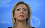 Russian Foreign Ministry spokeswoman Maria Zakharova attends Foreign Minister Sergei Lavrov's annual end-of-year press conference in Moscow on January 18, 2024. (Alexander NEMENOV / AFP)