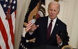 US President Joe Biden addresses a mayoral conference at the White House in Washington on January 19, 2024. (Brendan Smialowski/AFP)