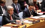 UN Secretary-General Antonio Guterres speaks during the Security Council meeting on the situation in the Middle East at UN headquarters in New York on January 23, 2024. (Charly Triballeau/AFP)