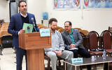 A picture obtained from the Iranian Mizan News agency shows Swedish European Union diplomat Johan Floderus (C) attending the final hearing in his trial, at a revolutionary court in Tehran on January 28, 2024. (Koosha Mashid Falahi/Mizan New Agency/AFP)