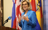 Senior Humanitarian and Reconstruction Coordinator for Gaza Sigrid Kaag speaks during a press conference at the United Nations headquarters on January 30, 2024 in New York City. (Michael M. Santiago/Getty Images North America/Getty Images via AFP)