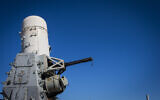 A 20mm Phalanx CIWS weapons defense cannon is mounted on the US Navy destroyer USS Gravely on, March 14, 2023. (AP Photo/John C. Clark)