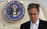 US Secretary of State Antony Blinken arrives on the island of Crete, Greece, January 6, 2024 during his week-long trip aimed at calming tensions across the Middle East. (Evelyn Hockstein/Pool Photo via AP)