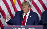 Republican presidential candidate Donald Trump speaks at a caucus night party in Des Moines, Iowa, January 15, 2024. (AP Photo/Pablo Martinez Monsivais)