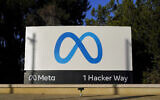 Meta's logo is seen on a sign at the company's headquarters, in Menlo Park, California, November 9, 2022. (Godofredo A. Vásquez/AP)
