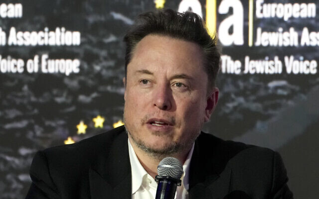 Tesla and SpaceX's CEO Elon Musk addresses the European Jewish Association's conference, in Krakow, Poland, Monday, Jan. 22, 2024. (AP Photo/Czarek Sokolowski) Tesla and SpaceX's CEO Elon Musk addresses the European Jewish Association's conference, in Krakow, Poland, Monday, Jan. 22, 2024. (AP Photo/Czarek Sokolowski)
