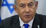 Prime Minister Benjamin Netanyahu chairs a cabinet meeting at the Kirya military base in Tel Aviv on December 24, 2023. (AP Photo/ Ohad Zwigenberg, Pool)
