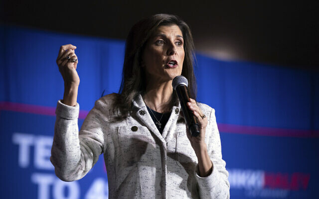 Republican presidential candidate former UN Ambassador Nikki Haley speaks during a campaign event at The North Charleston Coliseum, Wednesday, Jan. 24, 2024, in North Charleston, S.C. (AP Photo/Sean Rayford)