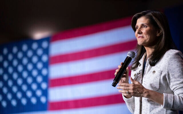 Republican presidential candidate former UN Ambassador Nikki Haley speaks during a campaign event at The North Charleston Coliseum, North Charleston, South Carolina, on January 24, 2024. (Sean Rayford/AP) Republican presidential candidate former UN Ambassador Nikki Haley speaks during a campaign event at The North Charleston Coliseum, North Charleston, South Carolina, on January 24, 2024. (Sean Rayford/AP)