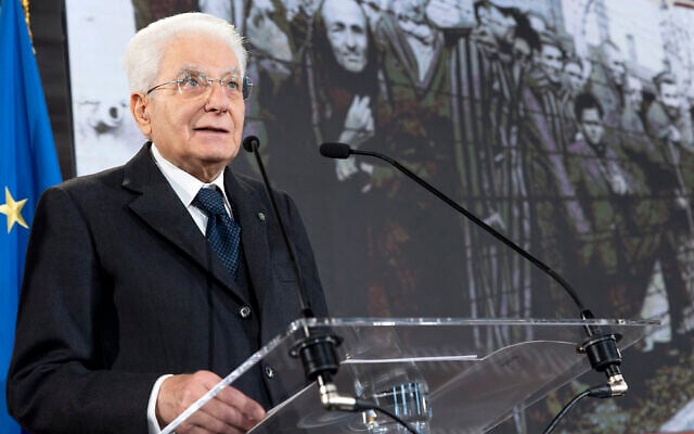 Italian President Sergio Mattarella delivers his speech in Rome, January 26, 2024. (Paolo Giandotti/Italian Presidency via AP) Italian President Sergio Mattarella delivers his speech in Rome, January 26, 2024. (Paolo Giandotti/Italian Presidency via AP)