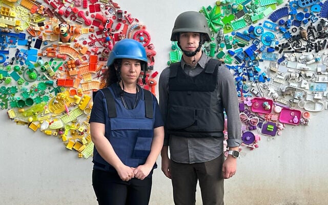 Aidan Bloomstine with Maccabee Task Force guide Reut Ben Shlomo in Israel, January 2024. (Courtesy/Nir Rotman)