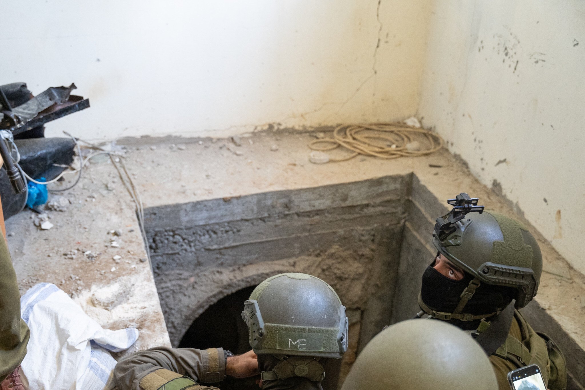 Cpt. (res.) Ron Efrimi, (right) an officer in the Combat Engineering Corps' Yahalom unit, shortly before he was killed in a blast in central Gaza's Bureij, January 8, 2024. (Emanuel Fabian/Times of Israel)