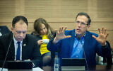 MK Moshe Tur-Paz speaks during a Finance committee meeting at the Knesset, February 23, 2023. (Yonatan Sindel/Flash90)