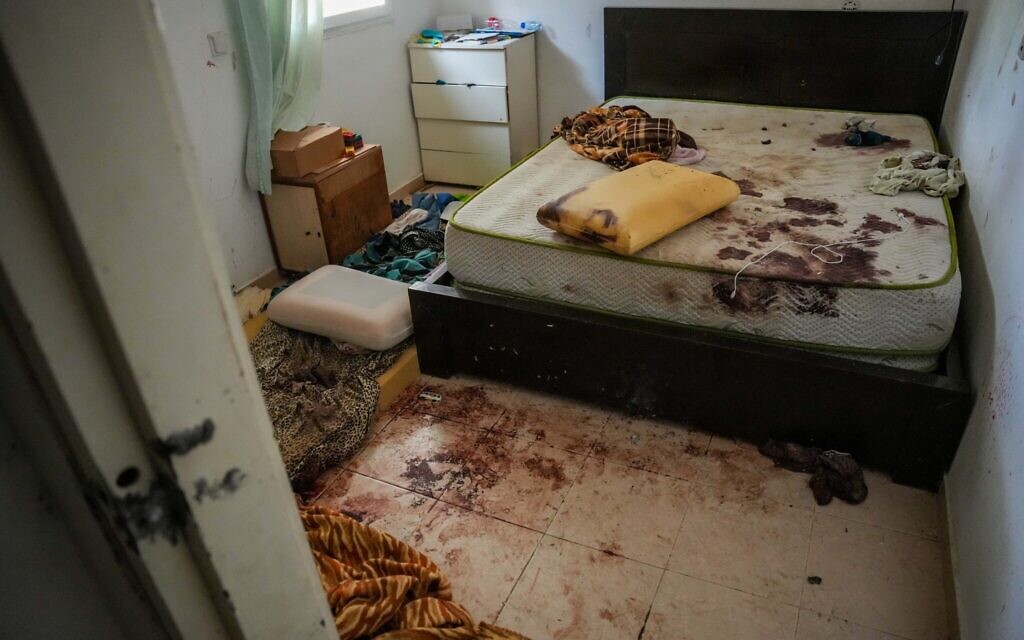 The destruction caused by Hamas terrorists on October 7, 2023, at Kibbutz Kissufim, November 1, 2023. (Erik Marmour/Flash90)