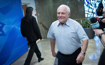 Tourism minister Haim Katz arrives for a cabinet meeting at the Prime Minister's Office in Jerusalem on December 10, 2023. (Yonatan Sindel/Flash90)