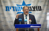 Head of the Otzma Yehudit party National Security Minister Itamar Ben Gvir leads a faction meeting at the Knesset on January 1, 2024. (Yonatan Sindel/Flash90)