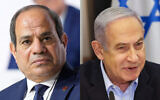 Left: Egyptian President Abdel Fattah el-Sissi in Paris, June 23, 2023; Right: Israeli Prime Minister Benjamin Netanyahu in Tel Aviv, Jan. 7, 2024. (AP Photo/Lewis Joly, Pool, File; Ronen Zvulun/Pool via AP)