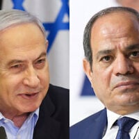 Left: Israeli Prime Minister Benjamin Netanyahu in Tel Aviv, January 7, 2024; Right: Egyptian President Abdel Fattah el-Sissi in Paris, June 23, 2023 (Ronen Zvulun/Pool via AP; AP Photo/Lewis Joly, Pool, File)