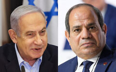 Left: Israeli Prime Minister Benjamin Netanyahu in Tel Aviv, January 7, 2024; Right: Egyptian President Abdel Fattah el-Sissi in Paris, June 23, 2023 (Ronen Zvulun/Pool via AP; AP Photo/Lewis Joly, Pool, File)
