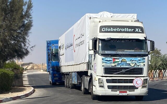 A truck carrying humanitarian aid for Gaza on January 15, 2024. (COGAT)
