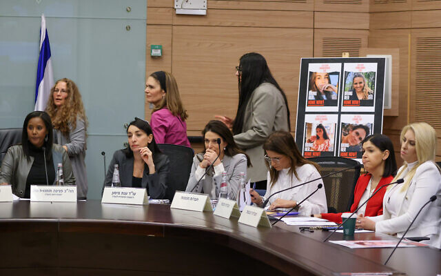 The Knesset Committee on the Status of Women and Gender Equality holds a hearing on the government's treatment of victims of Hamas sexual assault, January 8, 2024. Chairwoman MK Pnina Tamano-Shata is at left. (Noam Moskowitz/ Knesset Spokesperson) The Knesset Committee on the Status of Women and Gender Equality holds a hearing on the government's treatment of victims of Hamas sexual assault, January 8, 2024. Chairwoman MK Pnina Tamano-Shata is at left. (Noam Moskowitz/ Knesset Spokesperson)