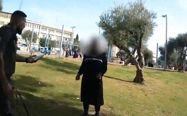 Screen capture from video of police accosting a 14-year-old East Jerusalem girl suspected of intending to die in a terror attack. (Israel Police) Screen capture from video of police accosting a 14-year-old East Jerusalem girl suspected of intending to die in a terror attack. (Israel Police)