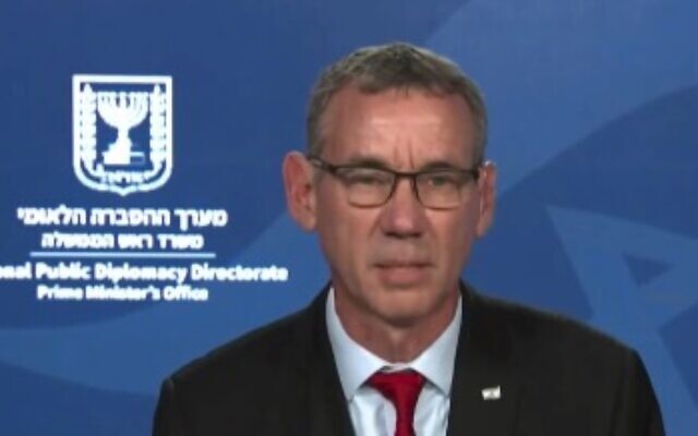 Prime Minister Benjamin Netanyahu's foreign media spokesman Mark Regev is interviewed on MSNBC on January 2, 2024. (Screen capture/X)