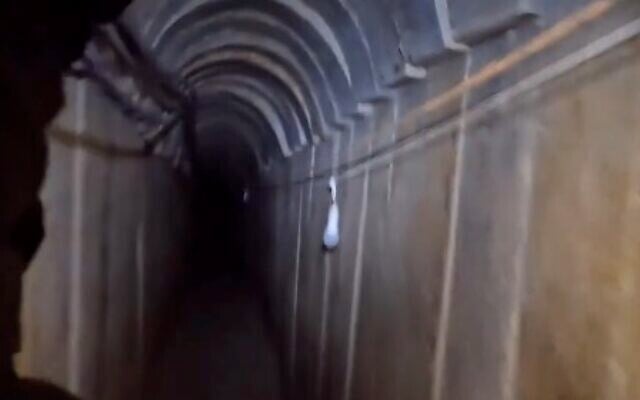 Footage of a tunnel in Gaza uncovered by the IDF on January 16, 2024. (Screen capture/X)