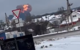 Still image from a video purporting to show the crash of an Ilyushin-76, a Russian military transport jet, which was said to carry 65 Ukrainian prisoners of war, on January 24, 2024. (Screen capture: X. Used in accordance with Clause 27a of the Copyright Law).