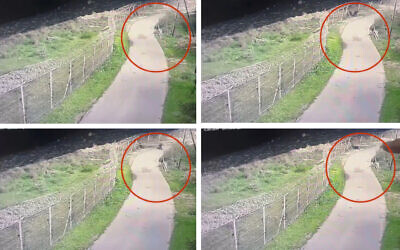 Palestinian terrorists breach a fence at the West Bank settlement Adora, January 12, 2024. (Screen grab via Kan used in accordance with Clause 27a of the Copyright Law)