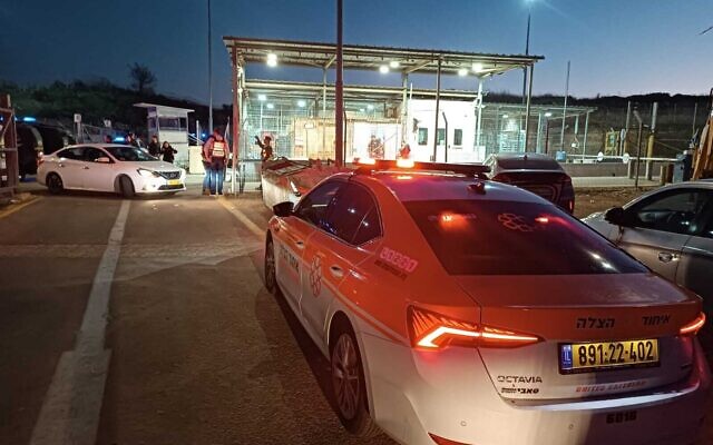 First responders at the scene of a car-ramming attack at an East Jerusalem checkpoint on January 7, 2024. (United Hatzalah) First responders at the scene of a car-ramming attack at an East Jerusalem checkpoint on January 7, 2024. (United Hatzalah)