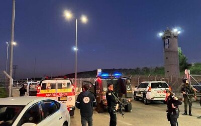 First responders at the scene of a car-ramming attack in East Jerusalem on January 7, 2024. (MDA)