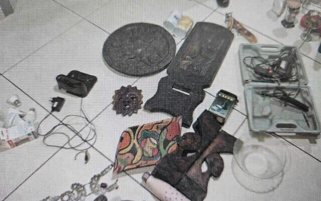 Property allegedly stolen by a man posing as an evacuee from southern Israel purported to have fraudulently gained access to a Tel Aviv apartment volunteered by its owner for displaced people, January 7, 2024. (Credit: Police spokesperson) Property allegedly stolen by a man posing as an evacuee from southern Israel purported to have fraudulently gained access to a Tel Aviv apartment volunteered by its owner for displaced people, January 7, 2024. (Credit: Police spokesperson)