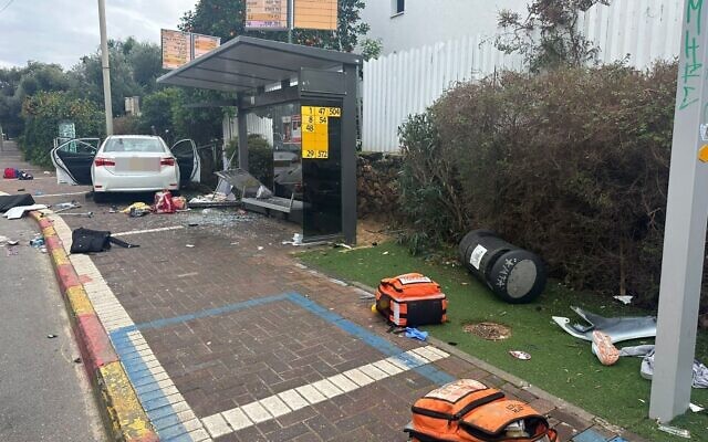 The scene of a terror attack in Ra'anana on January 15, 2024. (United Hatzalah) The scene of a terror attack in Ra'anana on January 15, 2024. (United Hatzalah)