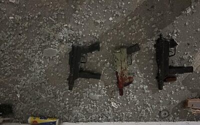 Guns used by four armed terror operatives in the West Bank town of Azzun, January 2, 2024. (Israel Defense Forces)