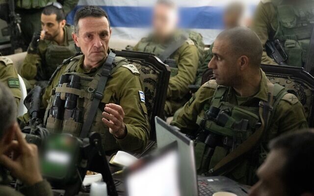IDF Chief of Staff Lt. Gen. Herzi Halevi (left) speaks to commanders in the central Gaza Strip, January 10, 2024. (Israel Defense Forces) IDF Chief of Staff Lt. Gen. Herzi Halevi (left) speaks to commanders in the central Gaza Strip, January 10, 2024. (Israel Defense Forces)